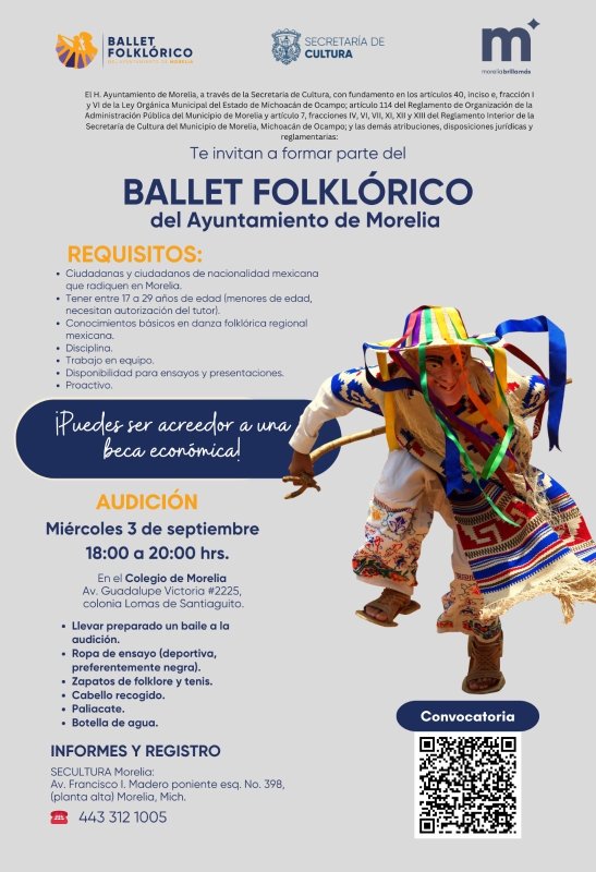 SeCultura invita a sumarse al Ballet Folklórico del Ayuntamiento de Morelia