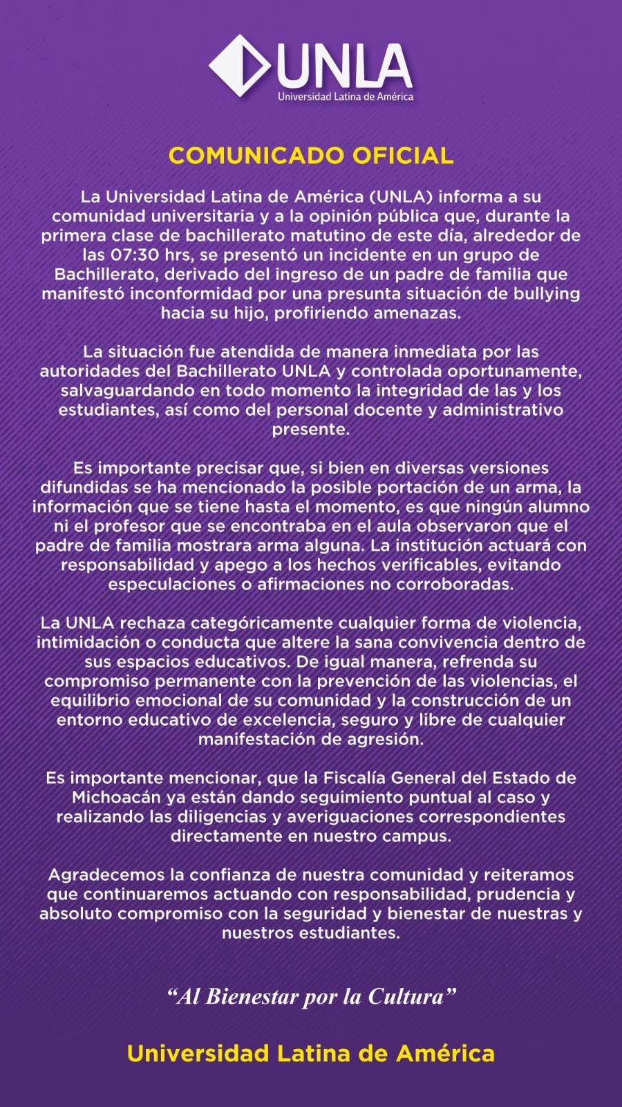 Video exhibe amenazas de muert3 hechas por padre de familia contra alumnos de la UNLA; FGE investiga el caso 