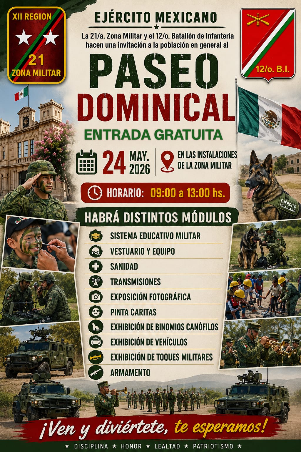 Ejército mexicano invita a la población en general a un Paseo Dominical en Morelia. 