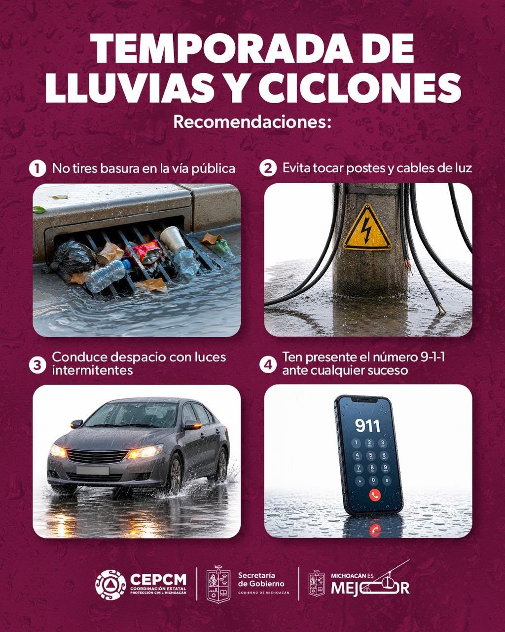 Alerta Gobierno de Michoacán sobre pronóstico de lluvias intensas