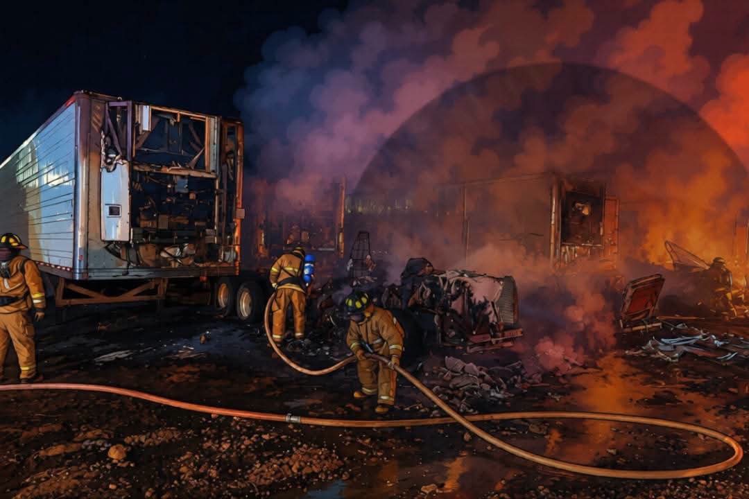 Incendio consume tres camiones de carga en la Central de Abastos de Uruapan