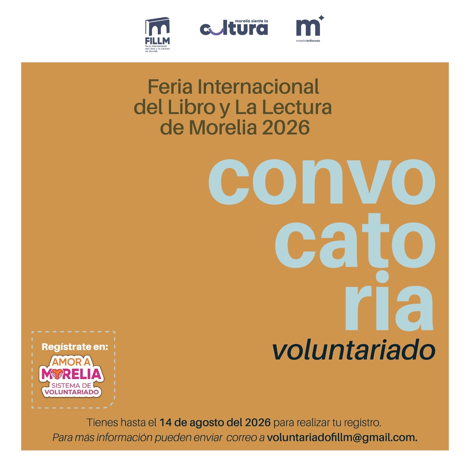 SeCultura lanza convocatoria para voluntariado a la Feria del Libro y la Lectura de Morelia 2026