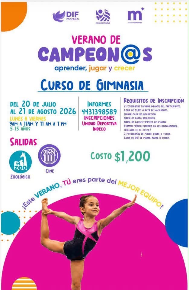 Imcufide Morelia invita a participar en los cursos de “Verano de Campeon@s 2026”