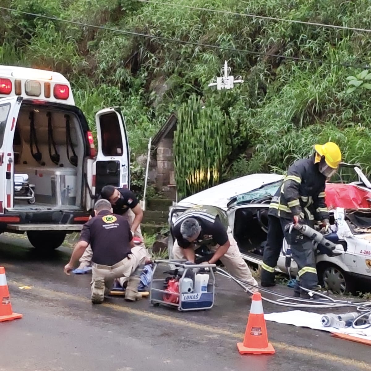 Tragedia en Tacámbaro, árbol aplasta a taxi; hay un muert0 y tres herid0s 