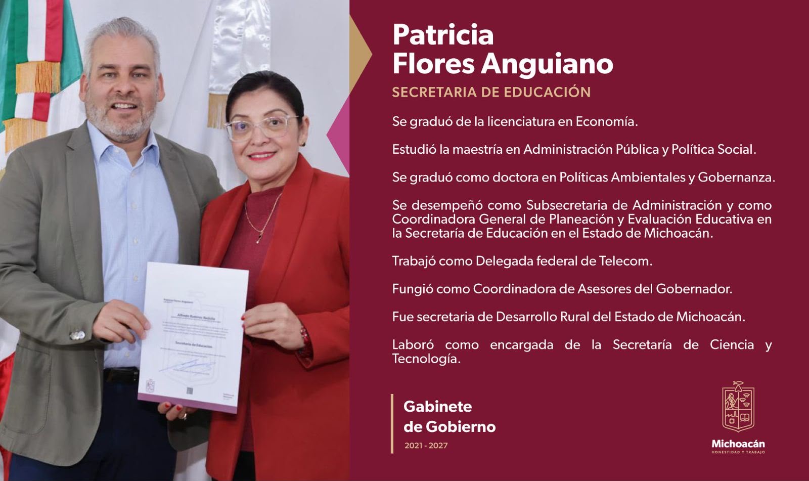 Nombra Bedolla a Patricia Flores como nueva secretaria de Educación